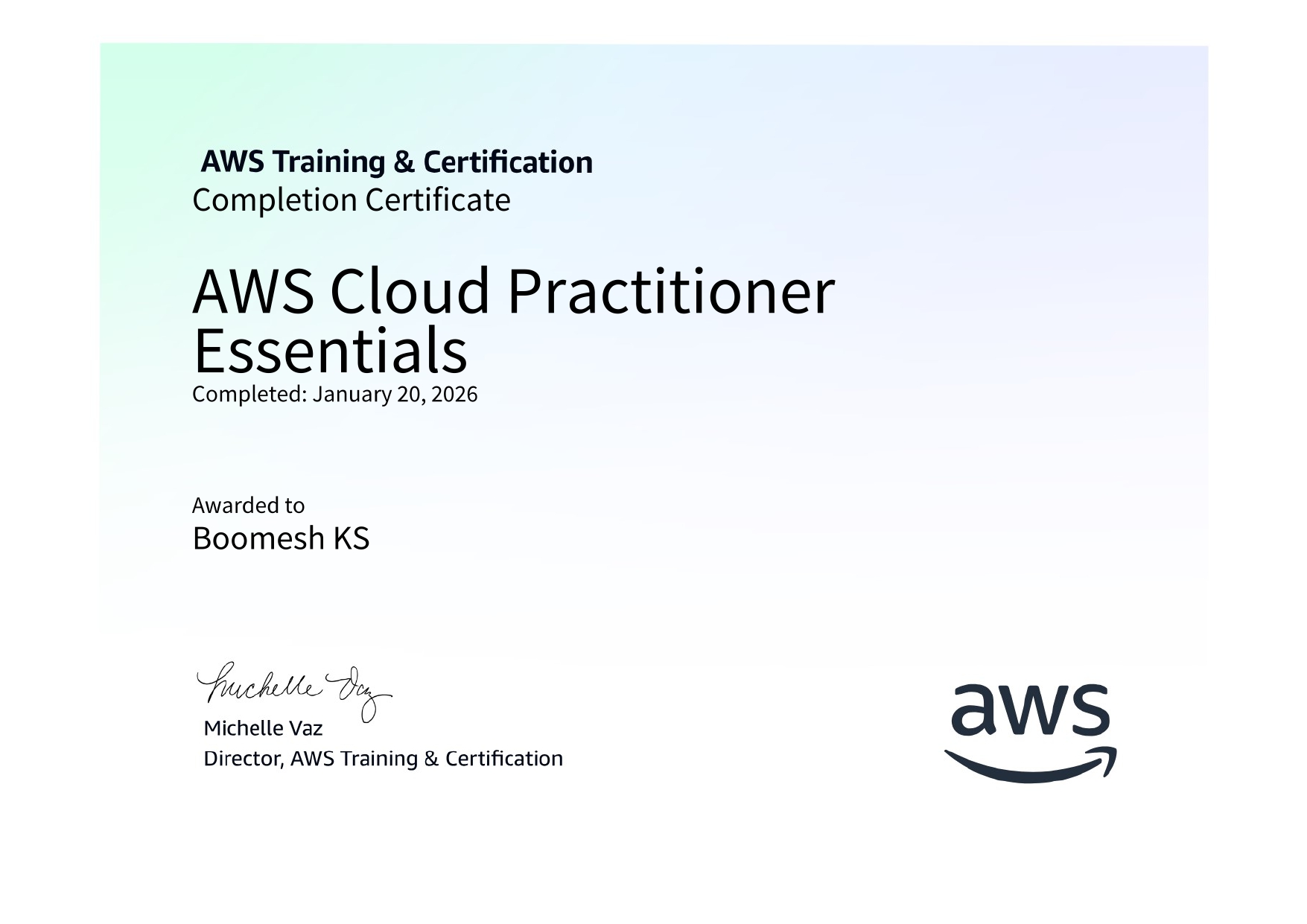 AWS Cloud Practitioner Essentials Certificate